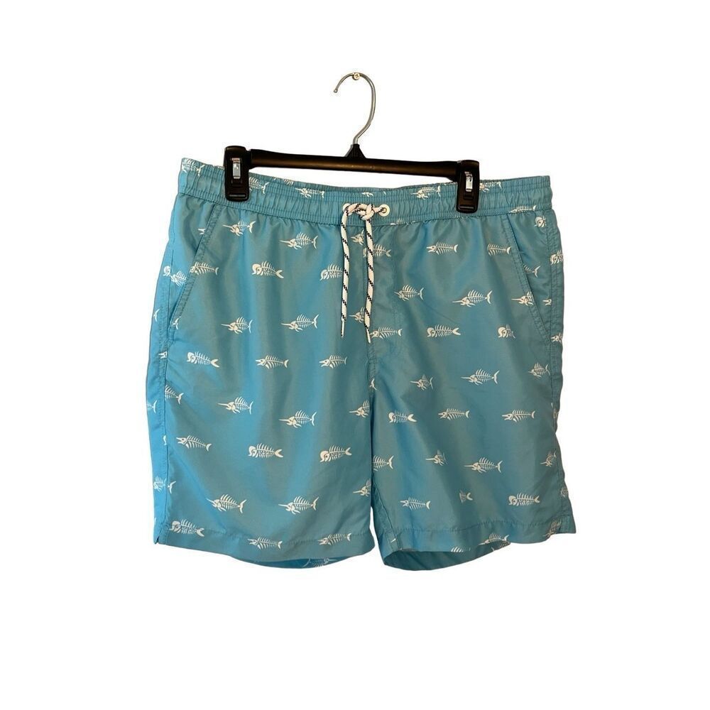 Maamgic light blue swim trunks with white swordfish pattern - XL